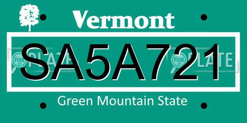 SA5A721 Vermont License Plate