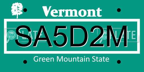 SA5D2M Vermont License Plate