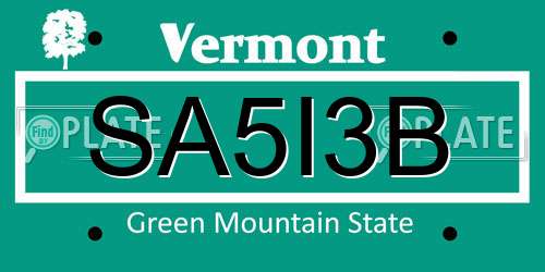 SA5I3B Vermont License Plate