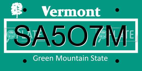 SA5O7M Vermont License Plate