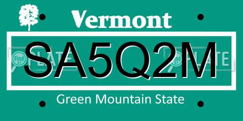 SA5Q2M Vermont License Plate