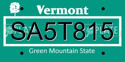 SA5T815 Vermont License Plate
