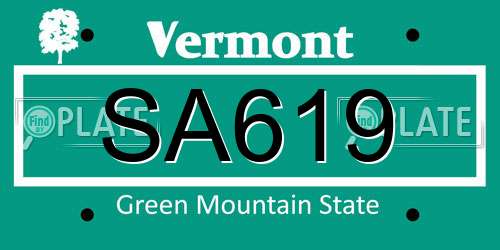 SA619 Vermont License Plate