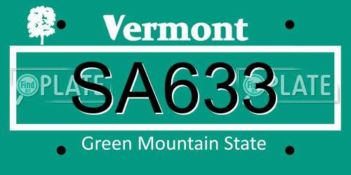 SA633 Vermont License Plate