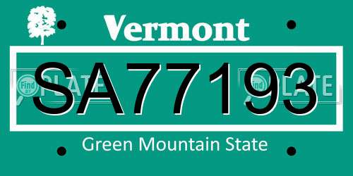 SA77193 Vermont License Plate