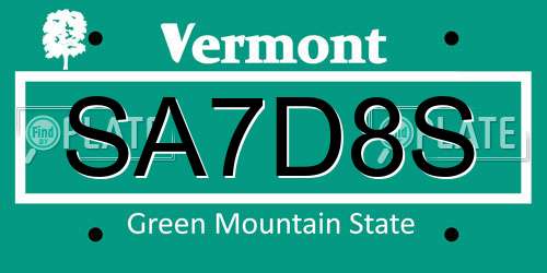 SA7D8S Vermont License Plate