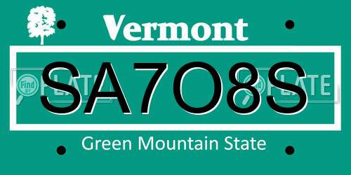 SA7O8S Vermont License Plate