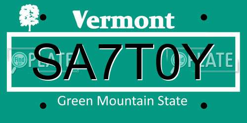 SA7T0Y Vermont License Plate