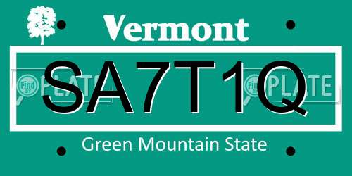 SA7T1Q Vermont License Plate