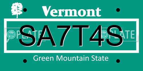 SA7T4S Vermont License Plate
