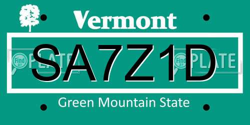 SA7Z1D Vermont License Plate