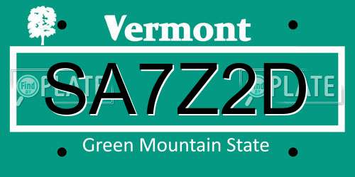 SA7Z2D Vermont License Plate