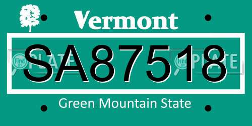 SA87518 Vermont License Plate