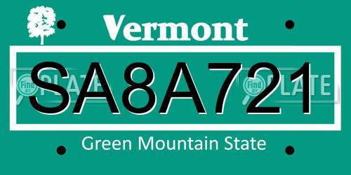SA8A721 Vermont License Plate