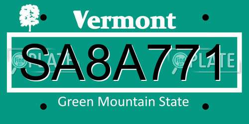 SA8A771 Vermont License Plate
