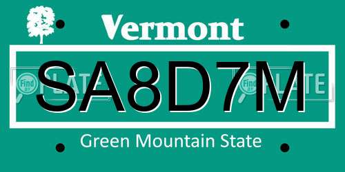 SA8D7M Vermont License Plate