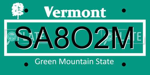 SA8O2M Vermont License Plate