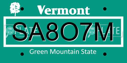 SA8O7M Vermont License Plate