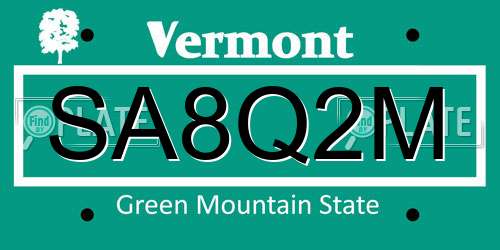 SA8Q2M Vermont License Plate