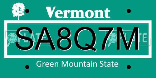 SA8Q7M Vermont License Plate