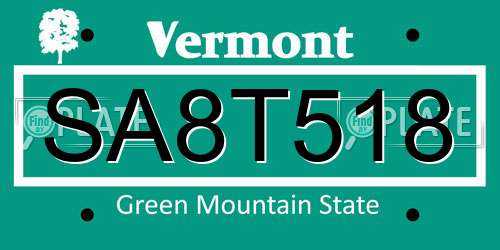 SA8T518 Vermont License Plate