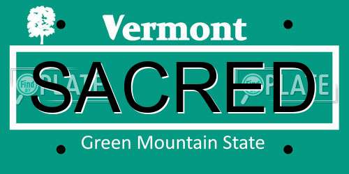 SACRED Vermont License Plate