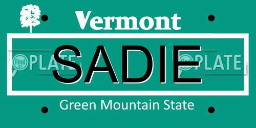 SADIE Vermont License Plate