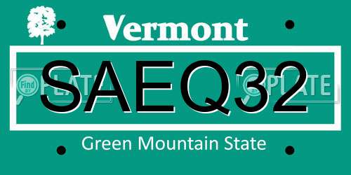SAEQ32 Vermont License Plate