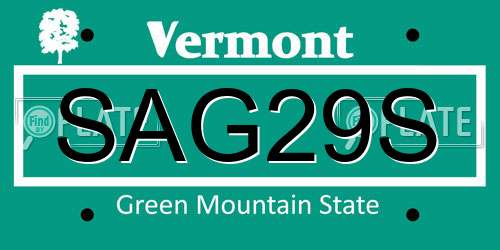 SAG29S Vermont License Plate