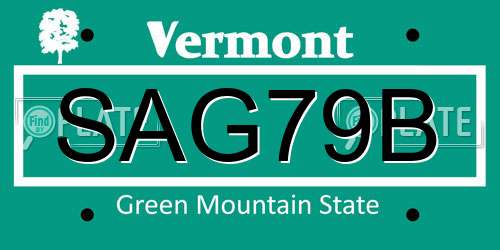SAG79B Vermont License Plate