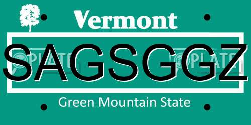 SAGSGGZ Vermont License Plate