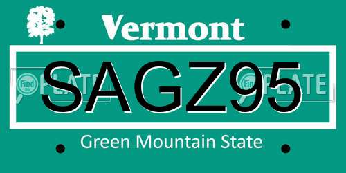 SAGZ95 Vermont License Plate