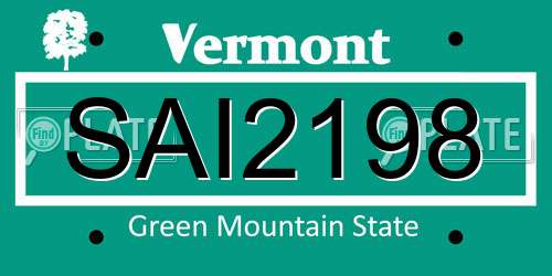 SAI2198 Vermont License Plate