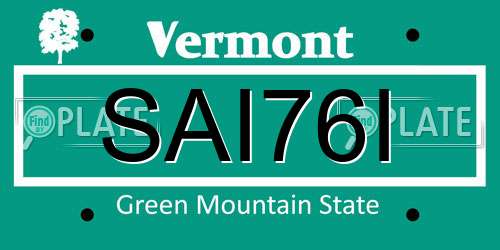 SAI76I Vermont License Plate