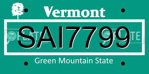 SAI7799 Vermont License Plate