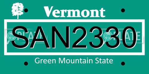 SAN2330 Vermont License Plate