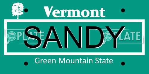 SANDY Vermont License Plate