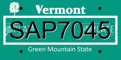 SAP7045 Vermont License Plate