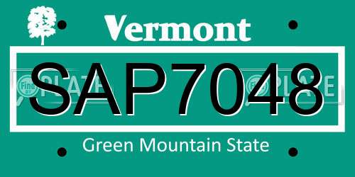 SAP7048 Vermont License Plate
