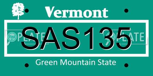 SAS135 Vermont License Plate