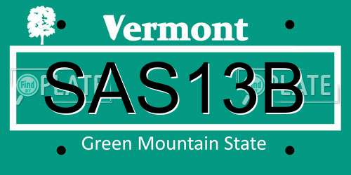 SAS13B Vermont License Plate