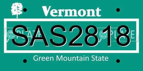 SAS2818 Vermont License Plate