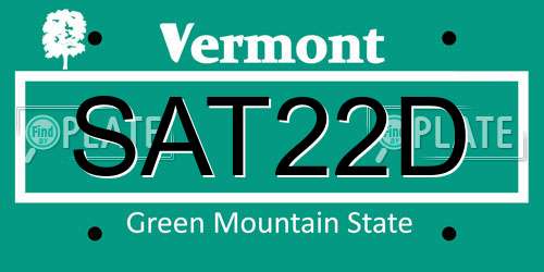 SAT22D Vermont License Plate