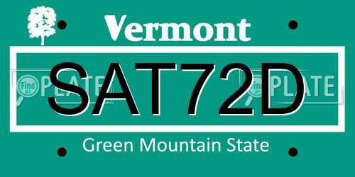 SAT72D Vermont License Plate