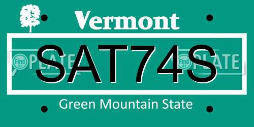 SAT74S Vermont License Plate