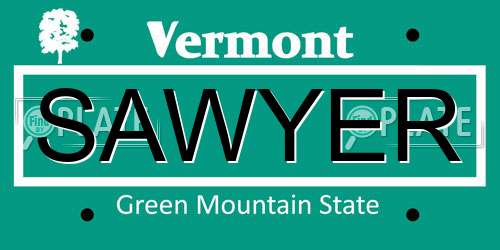 SAWYER Vermont License Plate