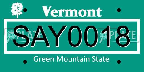 SAY0018 Vermont License Plate