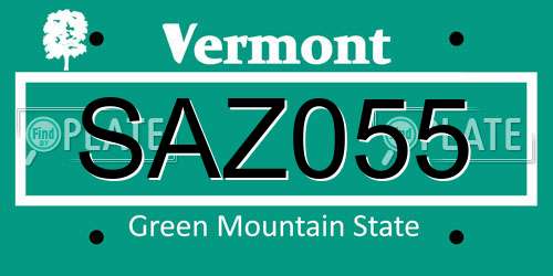 SAZ055 Vermont License Plate