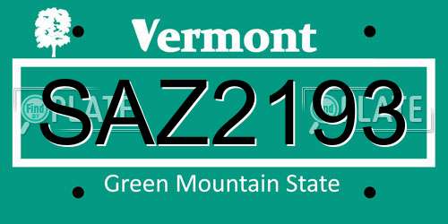 SAZ2193 Vermont License Plate
