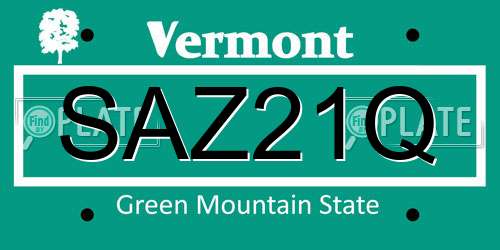 SAZ21Q Vermont License Plate